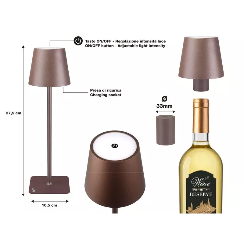 Beper P201UTP113 Akku-Tischleuchte, Touch-Steuerung, 2 W, 2000 mAh, Corten-Stahl