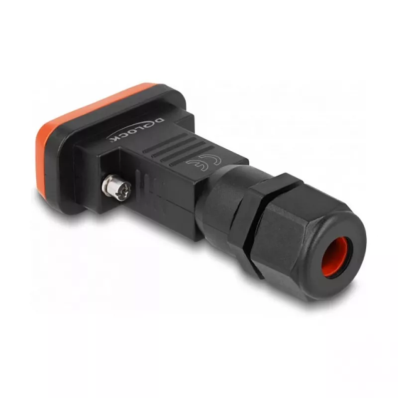 DeLOCK D-Sub 9-polig Male IP67 wasserdicht Anschlussstecker schwarz orange