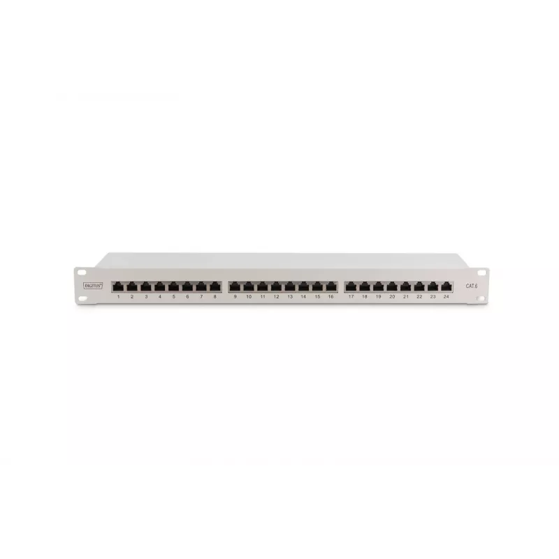 DIGITUS DN-91624S 24-Port Cat6 geschirmtes Patchpanel, 1 HE 19 Zoll, Grau