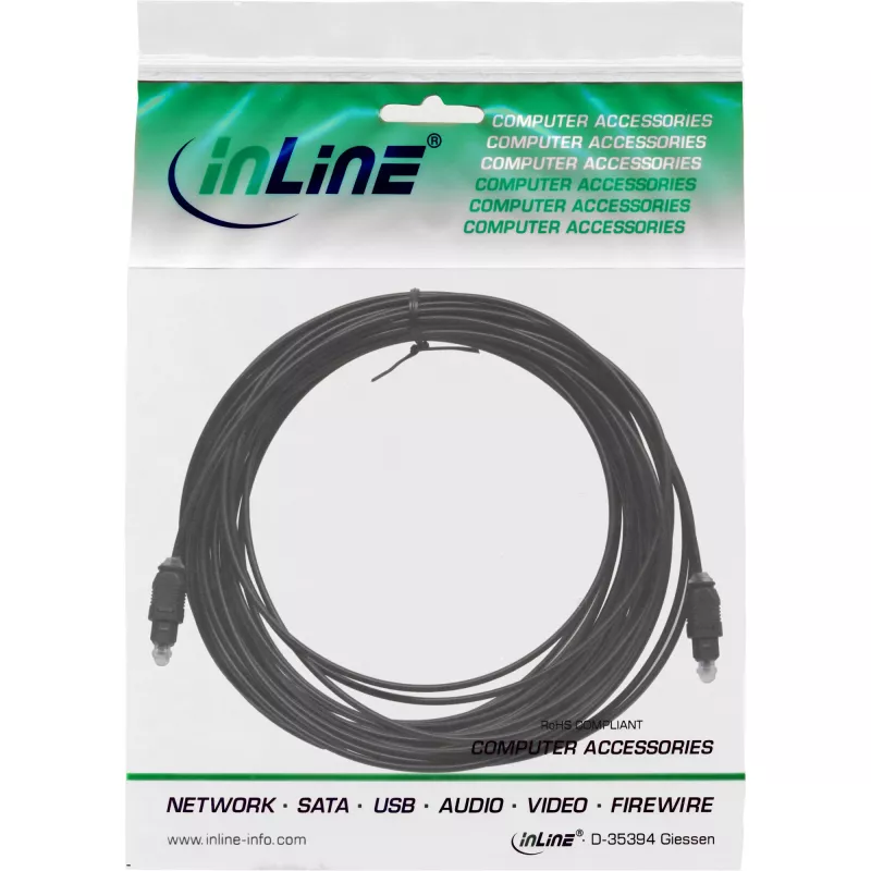 InLine Optisches Audiokabel Toslink Stecker/Stecker, 15 m, Schwarz (89916)