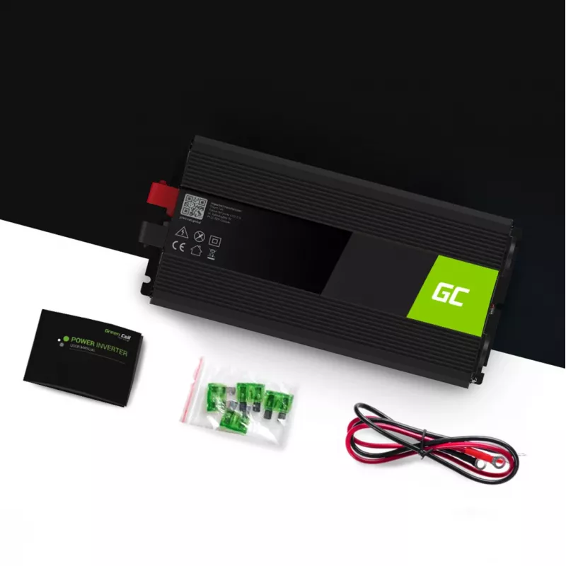 Wechselrichter Green Cell INV10 2000 W, 12 V DC auf 230 V AC, Typ-C-Ausgang, 50 Hz, schwarz