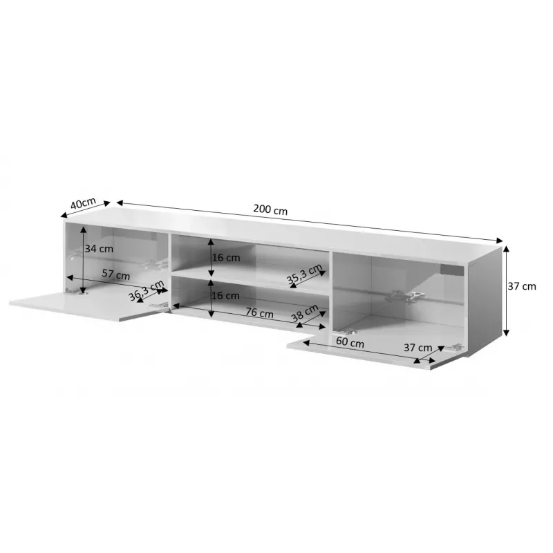 TV-Schrank cama meble SLIDE 200K, 200 x 40 x 37 cm, glänzend weiß, Spanplattenplatte