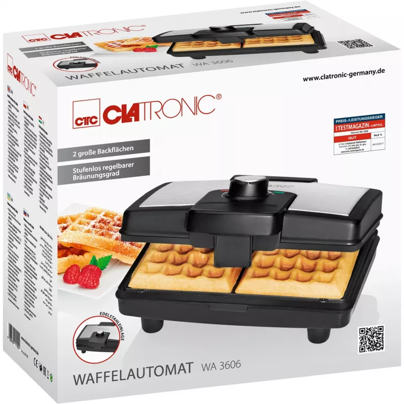Clatronic WA 3606 Waffeleisen 2 Waffeln Schwarz,Edelstahl 800 W