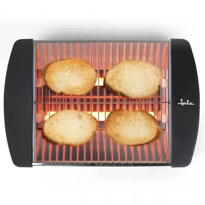 Jata JETT1587 Toaster, 400 W, 2 Quarzstäbe, herausnehmbare Krümelschublade, Edelstahl, Schwarz