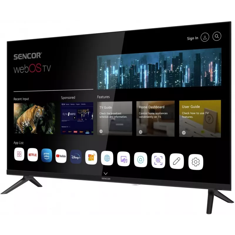LED SMART TV SENCOR SLE 32S803B 32 Zoll webOS HD 1366×768, HDR10, Wi‑Fi, Bluetooth, DVB‑T/T2/C/S/S2, 3×HDMI, 2×USB