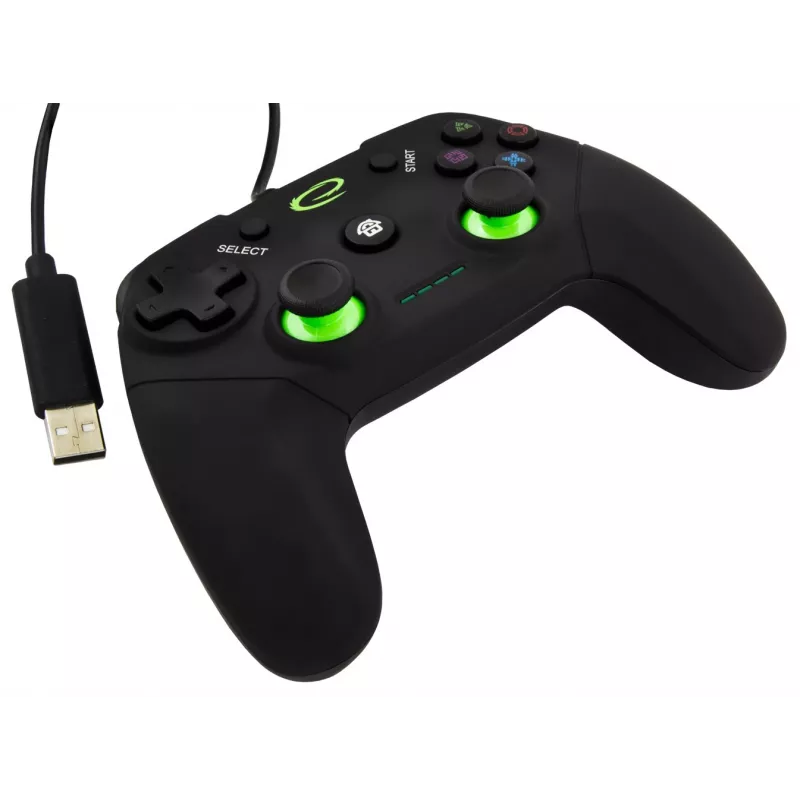 Esperanza EGG110K Vanquisher kabelgebundenes USB-Gamepad für PC/PS3, Vibration, 12 Tasten, 2 Analogsticks, schwarz/grün