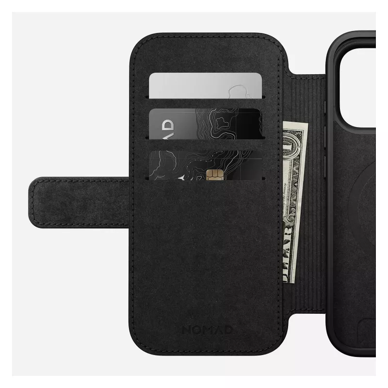 Leder-Folio-Handyhülle Nomad Modern Leather Folio für iPhone 17 Pro – braun, passend für 6,3 Zoll (16 cm), 4 Kartenfächer