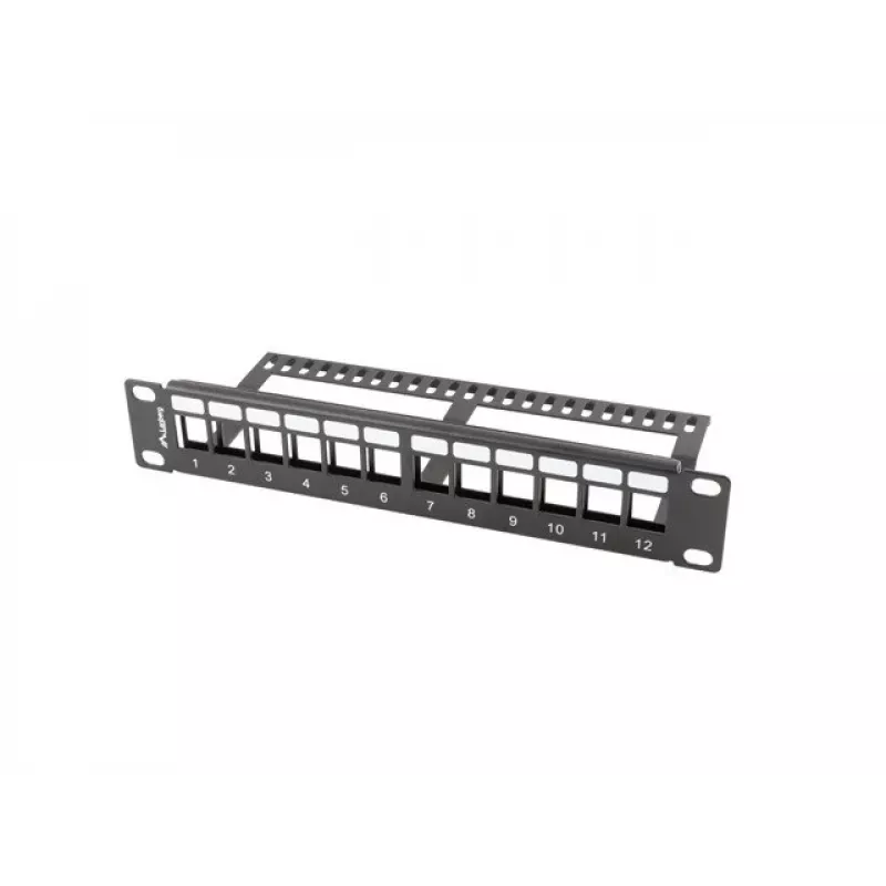 Lanberg PPKS-9112-B Leer-Patchpanel 12 Ports 1U 10 Zoll mit Keystone-Organizer, Schwarz