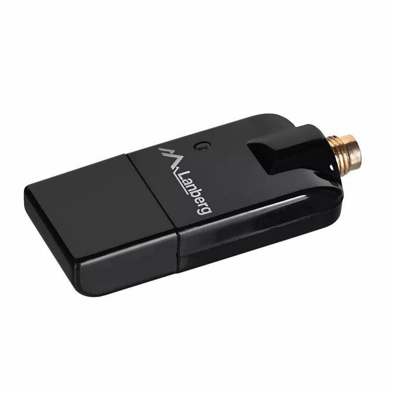 Lanberg NC-0150-WE Mini-USB-WLAN-Adapter N150, 150 Mbit/s, 1 externe Antenne, Schwarz