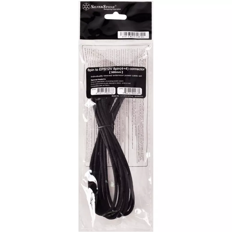 SilverStone SST-PP07-EPS8B 8-Pin-EPS auf 4+4-Pin-ATX/EPS Verlängerungskabel, 0,3 m, schwarz