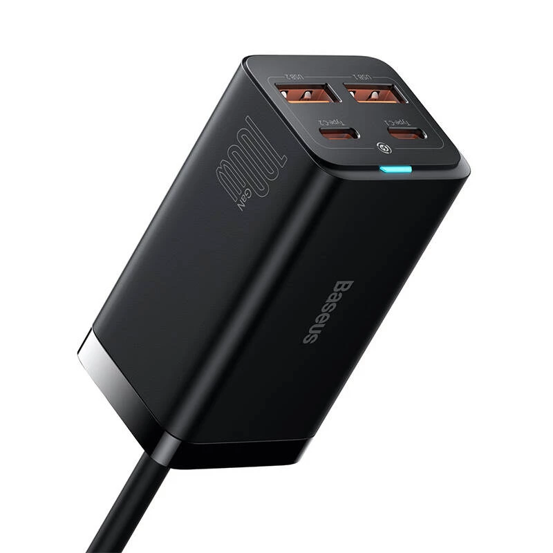 Baseus GaN3 Pro CCGP000101 Tischladegerät 100 W, 2x USB-C + 2x USB-A, PD 3.0, QC 4.0+, 1,5 m Kabel, Schwarz