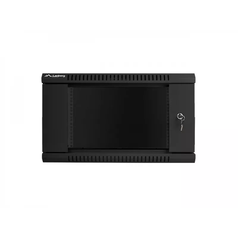 Lanberg WF01-6406-10B 19-Zoll-Wandschrank, 6U, 600x450x368 mm, Glastür, 60 kg, Schwarz