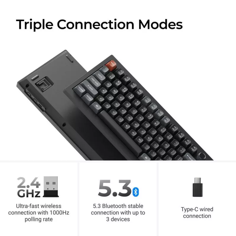 Mechanische Tastatur Keychron V3 Ultra 8K – Kabel & Bluetooth, QWERTY, RGB, Schwarz
