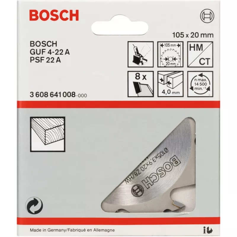 Bosch 3608641008 Schlitzfräser, 105 x 20 mm, 8 Zähne, für GUF 4-22 A und PSF 22 A