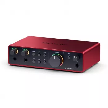 Audio-Interface Focusrite Scarlett 2i2 4th Gen — 2-In/2-Out USB-C, 24-Bit/192 kHz, 69 dB Vorverstärker, Desktop, Schwarz/Rot