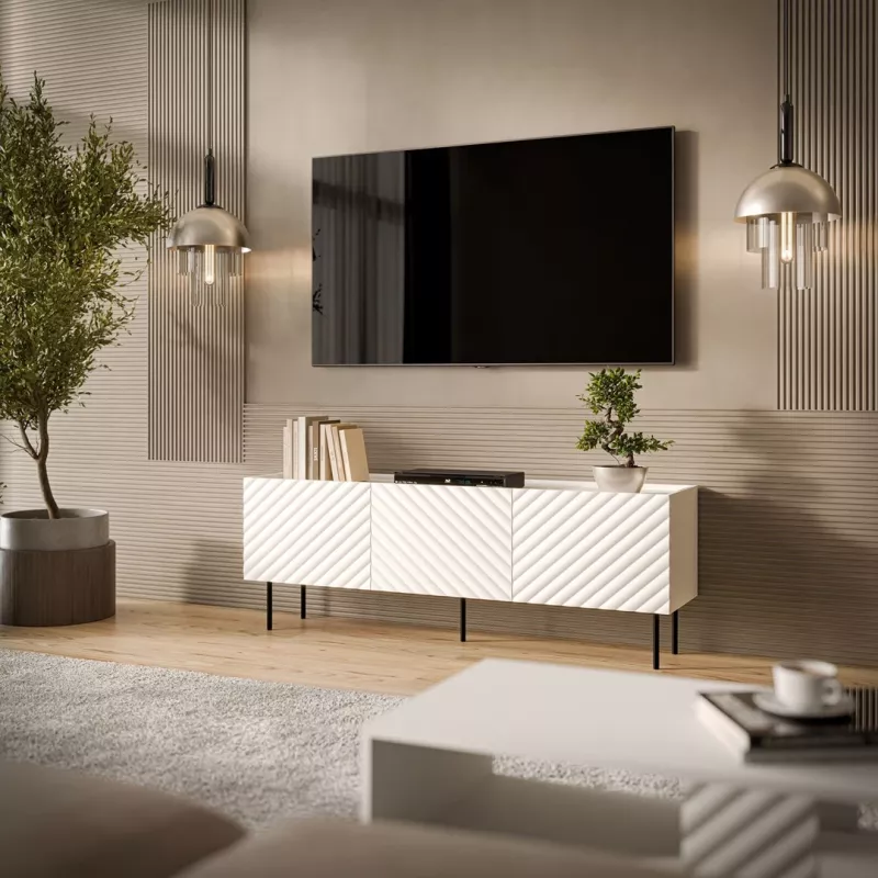 TV-Schrank Cama LUCCA 3D 165×40×59 cm, weiß, Spanplattenoberseite