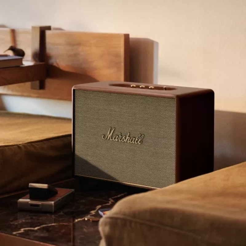 Kabelloser Lautsprecher MARSHALL Woburn III Brown — Multiroom, Bluetooth, Wi‑Fi, analoge Eingänge