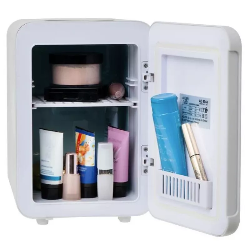 Mini-Kühlschrank Adler AD 8084G — kompakt grau 12V/230V, 4 L Kapazität, tragbar, rechts angeschlagene Tür
