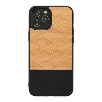 Handyhülle Man and Wood für iPhone 12 / 12 Pro — Fischgrätmuster Nero Schwarz