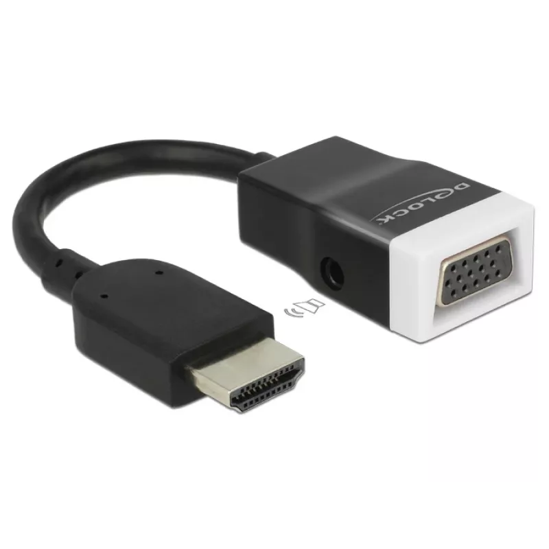 Delock 65587 Adapter HDMI-A Stecker auf VGA (D-Sub 15) Buchse mit Audio, schwarz/weiß