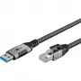 Ethernet-Kabel USB-A 3.2 Gen1 Stecker > RJ-45 Stecker, LAN-Adapter schwarz/Silber, 2 Meter, umflochtene Textilummantelung