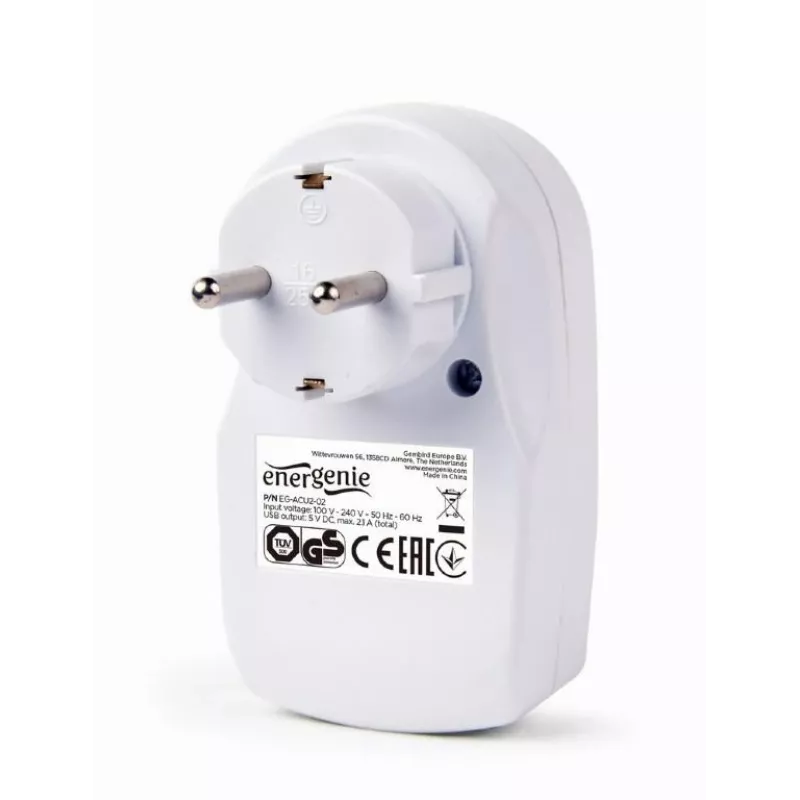USB-Ladegerät mit Durchgangssteckdose/EG-ACU2-02 Gembird