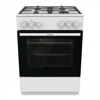 Freistehender Gasherd Gorenje GG6A10WFFM, weiß, 4-Flammen-Kochfeld, 72 L Gasbackofen, Drehregler vorne
