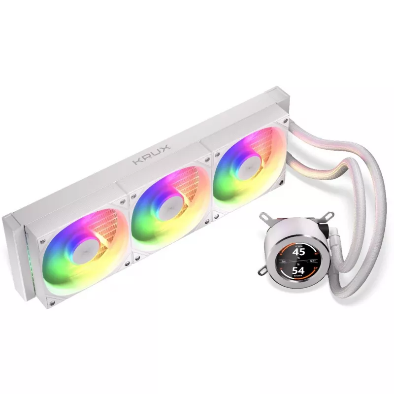 KRUX HydroGlance 360 ARGB AiO-Wasserkühlung mit LCD, 360 mm, Weiß