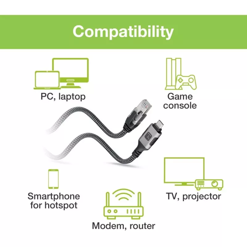 Techly ICOC U3C-RJ45-010 USB-C-auf-Gigabit-Ethernet-Adapterkabel, 1 m, Schwarz/Silber