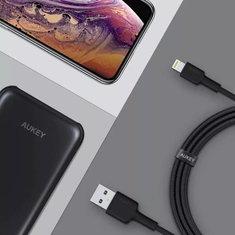 AUKEY CB-AL05 Lightning-auf-USB-A-MFi-Nylonkabel, 2 m, Schwarz