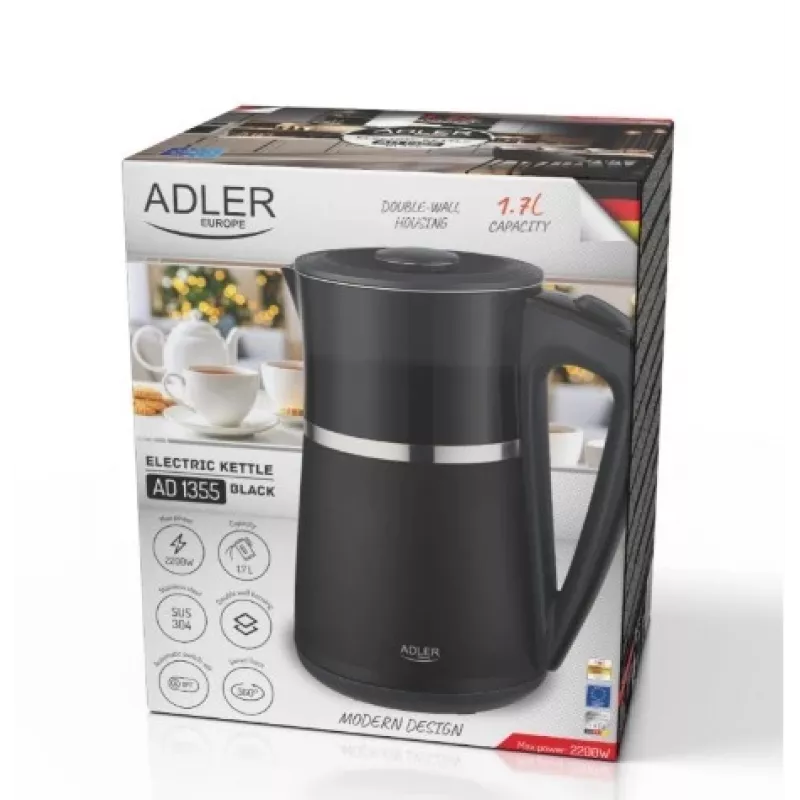 Elektrischer Wasserkocher Adler 1,7l 2200W schwarz