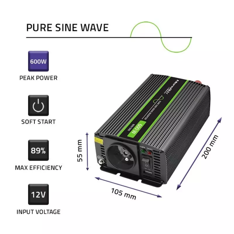 Qoltec Monolith Spannungswandler Auto 600 W 12 V