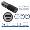 Akyga AK-CH-26 GaN-Kfz-Ladegerät 12/24 V, 100 W, USB-C PD 3.0 + USB-A QC 3.0, grau