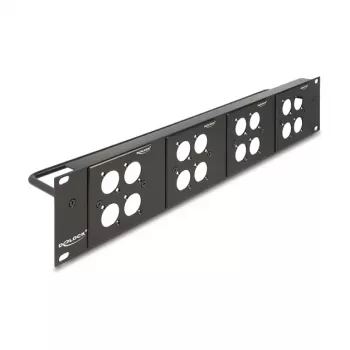 Delock 88195 D-Typ 19" Patchpanel mit 4 Platten 86 x 86 mm, 4 Ports, 2U, Schwarz