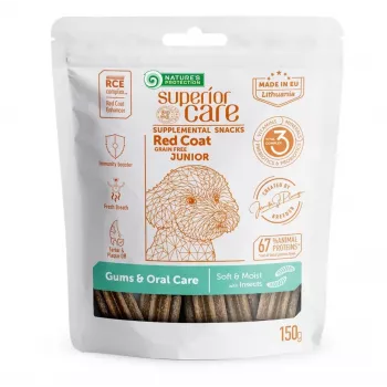 Nature's Protection Superior Care Red Coat Junior getreidefreie Hundeleckerlis mit Insekten für Zahnfleisch- und Mundpflege, 150 g