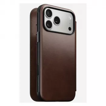 Nomad Modern Leather Folio Handyhülle Cover für iPhone 17 Pro Max — Braun, Leder, 6,3 Zoll Bildschirm, 4 Kartenfächer