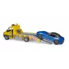 Bruder MB Sprinter Autotransporter mit Light & Sound Modul, orange/blau, inkl. Roadster