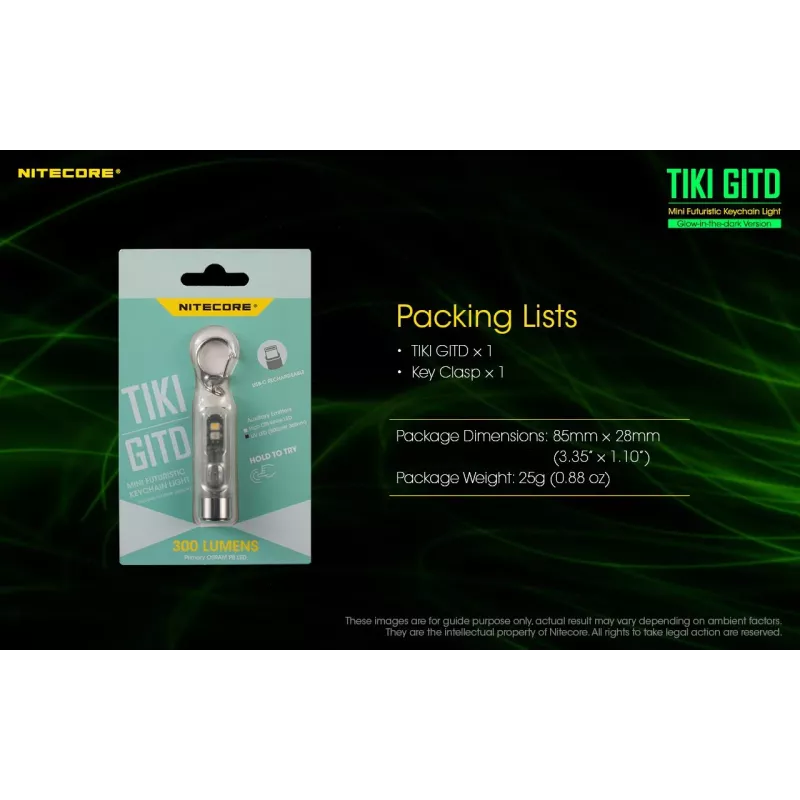 Nitecore TIKI GITD Taschenlampe, T-Serie, 300 Lumen