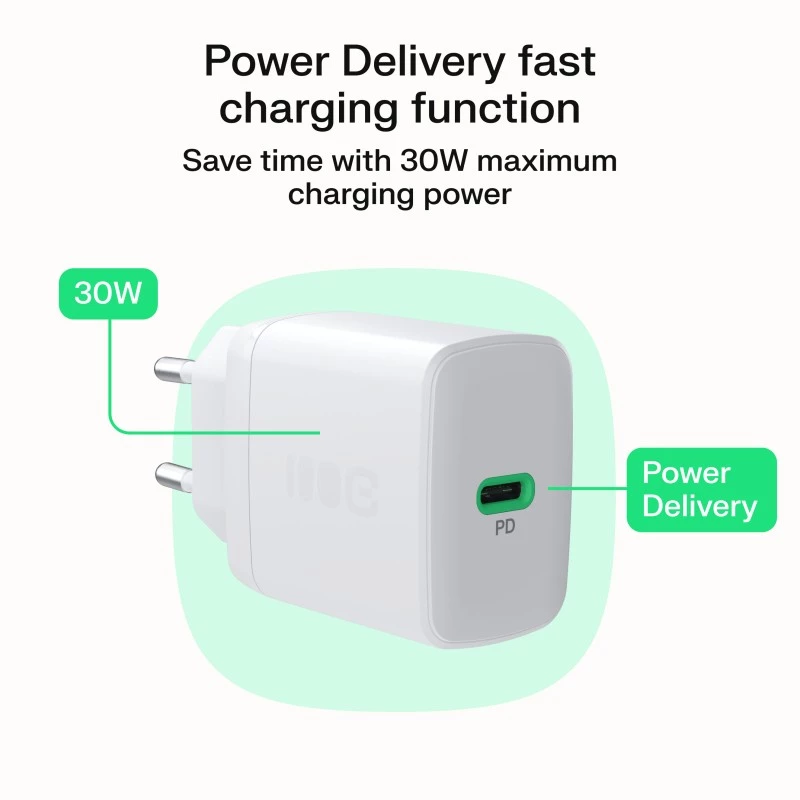 Netzteil Green Cell PowerSource Solo30 30W Weiß — USB-C-Ladegerät, 30 W Ausgangsleistung