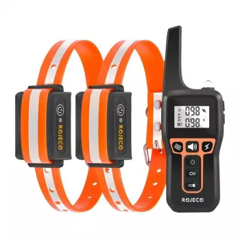 Hundetrainingshalsband Rojeco PD5291000m mit 2 Halsbändern, wiederaufladbare Fernbedienung, einstellbare statische Impulse/Vibration/Ton