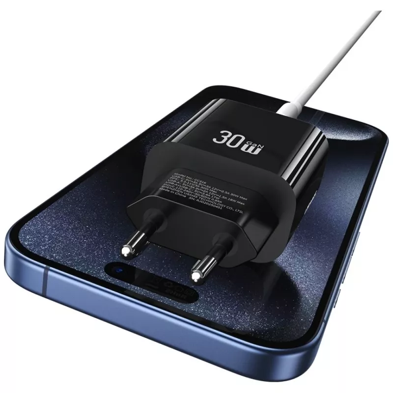 USAMS Ladegerät USA001631 30W mit 1x USB-C und 1x USB-A Schnellladung