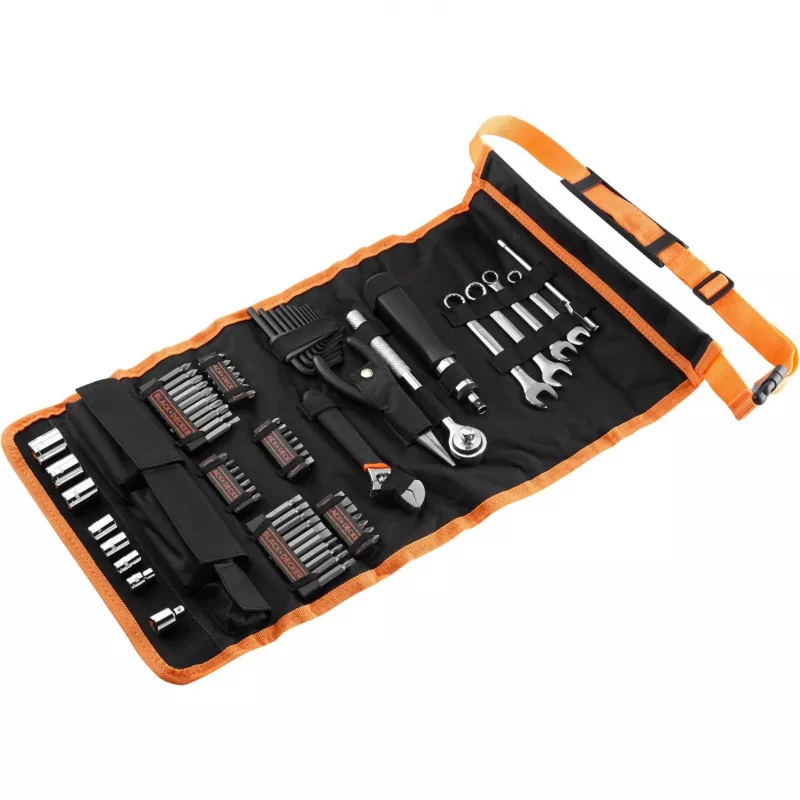 Mechaniker-Set mit Aufrolltasche 76-teilig schwarz orange