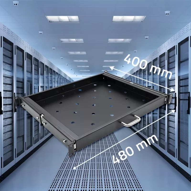 Qoltec 54509 Schiebeboden aus Stahl für Rack, 600x600, Schwarz