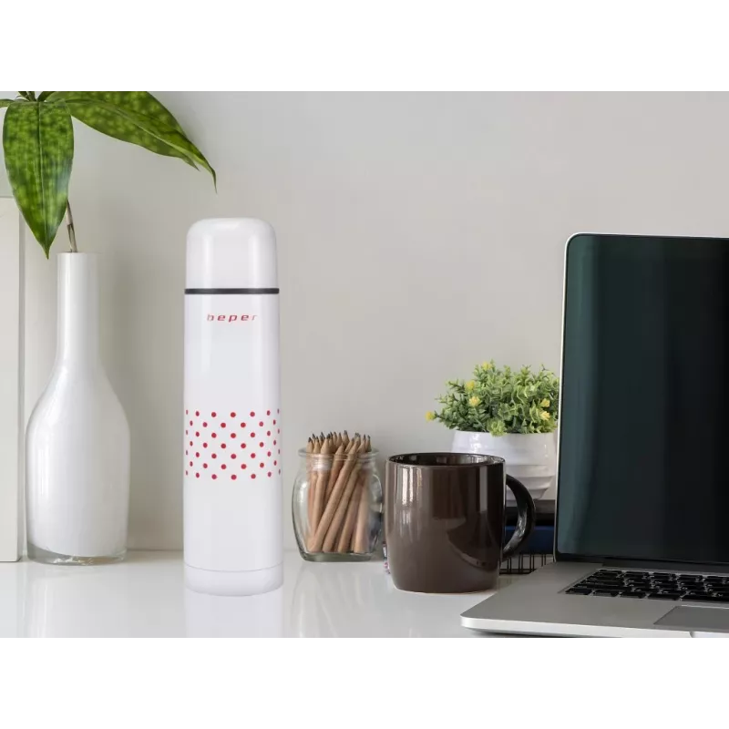 Beper BI.504 Isolierflasche 500 ml, Edelstahl, mit Becher, rot gepunktet