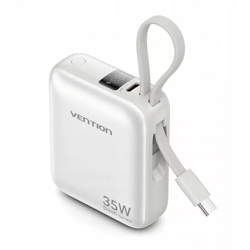 Vention FHEN0 Powerbank, 10000 mAh, 35 W, integriertes USB-C-Kabel, Beige