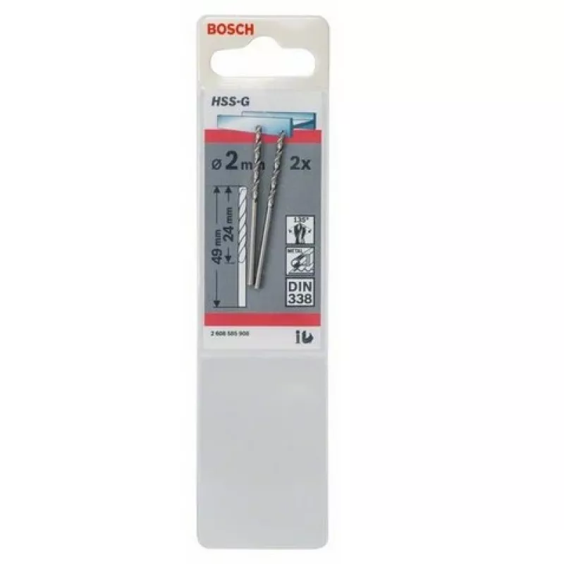 Bosch 2 608 585 908 HSS-G Metall-Spiralbohrer, 2,0x24x49 mm, 2 Stück