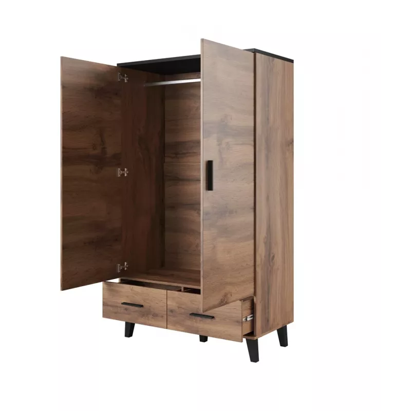 Cama Meble LOTTA 2D2D Kleiderschrank, Eiche Wotan + Schwarz matt