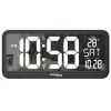 GreenBlue GB214 große digitale Wanduhr mit Temperatursensor und Datum, 37x17 cm LCD, Wandmontage oder freistehend, Netzadapter- und Batteriebetrieb