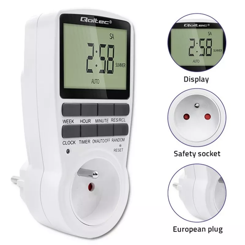 Elektronischer Timer QOLTEC PC0628 mit LCD-Anzeige, 24-Stunden-Countdown