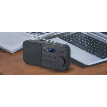 Tragbares Radio muse M-109 DB — DAB+ / FM (87,5–108 MHz), PLL-Tuner, LCD, Batterie/Netz, schwarz